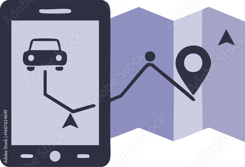 Mobile Navigation App Icon Design phone map gps location route car travel