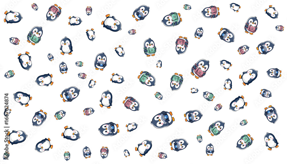Fototapeta premium Penguin Cartoon Random Pattern Vector