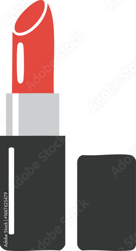 Open Red Lipstick Tube with Cap Flat Style Vector Icon Illustration lip