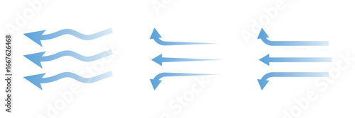 Air flow. Blue arrow showing direction of air movement. Wind direction arrow. Vector illustration isolated on white background.