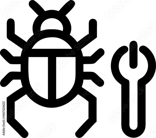 Insect and wrench icon for bug fixing and technical support