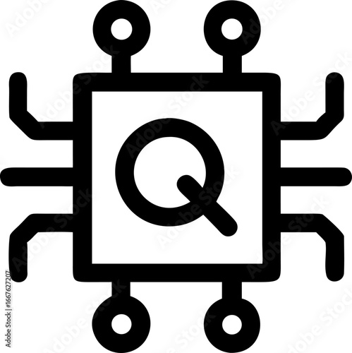 Futuristic quantum computing chip icon with intricate circuitry