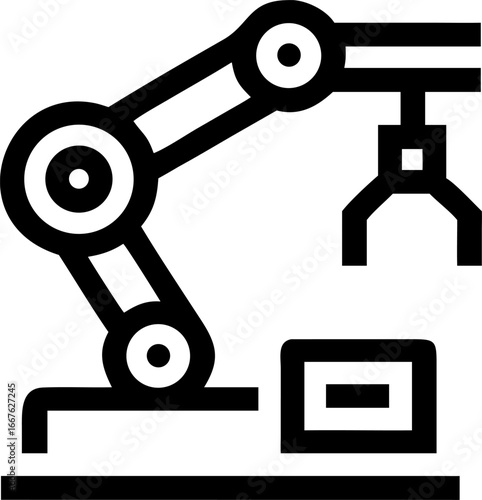 Modern flat design icon of a robotic arm for industrial technology applications