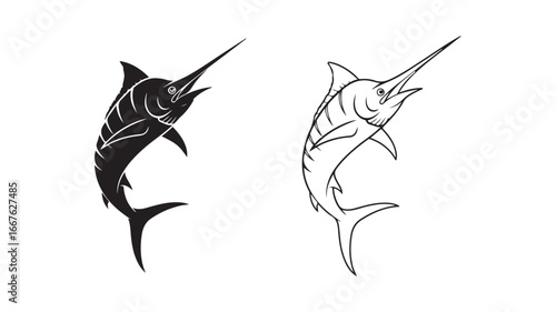 Marlin fish outline and silhouette for nautical design