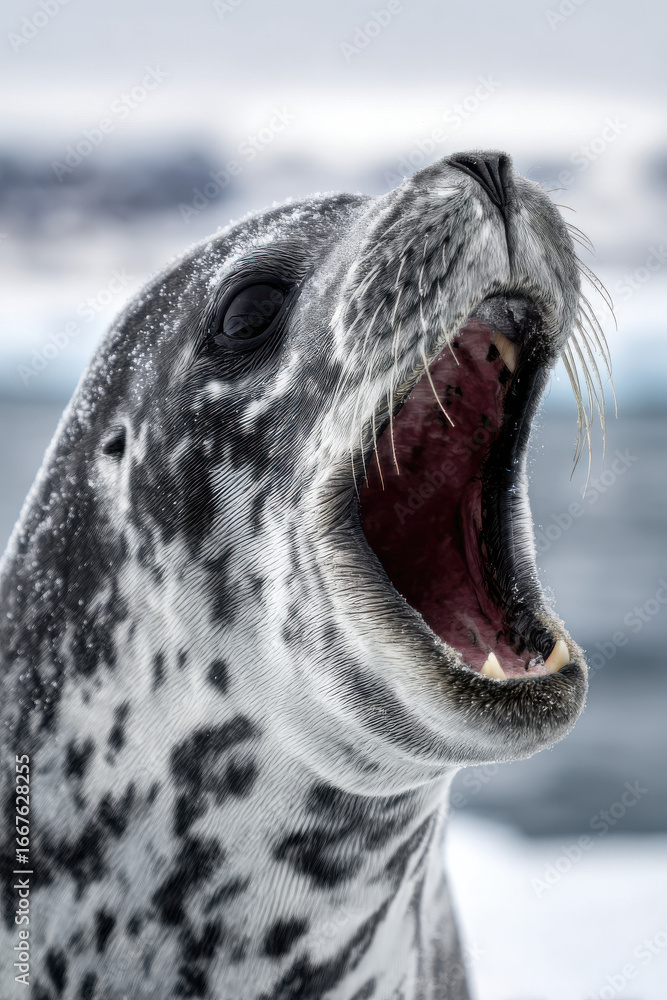 Obraz premium Leopard seal with open mouth