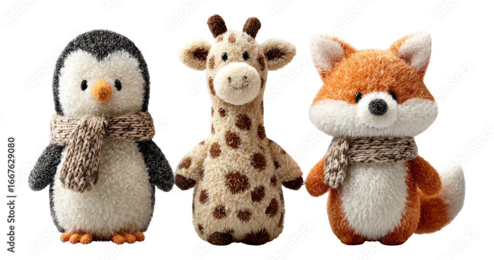 Fototapeta premium Adorable Stuffed Animal Toys on Transparent Background for Kids