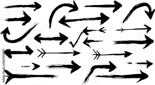 Hand-Drawn Black Arrow Collection on White Background
