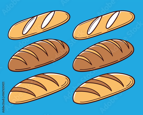 Cartoon Bread Loaves on Blue Background: Fresh Baked Bread Clipart Image