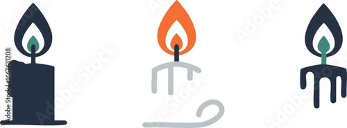 Three Stylized Candles with Flames candle flame fire light burning wax wick