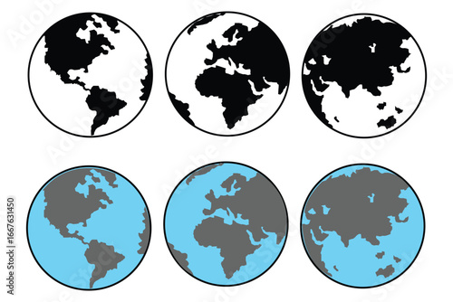 Planet icon set. Global map. Map symbol. international earth globe icon, World globe icon, Line vector