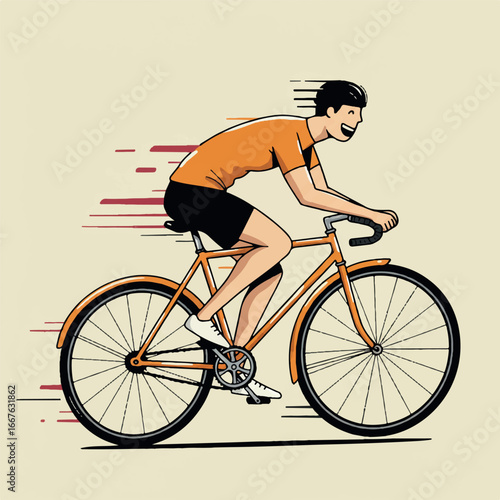 A vibrant retro bicycle with flowing dynamic line strokes captures the joyful spirit of a fun cycling ride, presented as a stylized vector illustration.