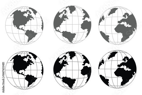 Planet icon set. Global map. Map symbol. international earth globe icon, World globe icon, Line vector