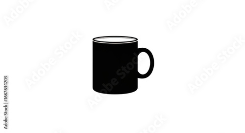 A Simple Black Mug with a White Rim and a Handle is Shown Against a Black Background