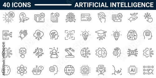 Artificial Intelligence line icons set. Pictograms and infographics for mobile apps and web. editable stroke. full vector.