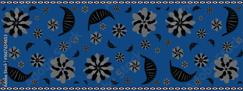 Decorative carpet runner with deep blue background and elegant floral details. Perfect for luxury packaging, website backgrounds, and textile projects. Horizontal. EPS10