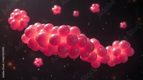 Iridescent grape-like celestial bodies float in cosmic dust, emitting strange light.