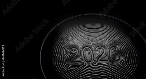 Sleek metallic black ripples forming the futuristic year 2026 newyear future technology digital elegant