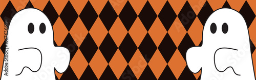 バナー　フレーム　ハロウィン　秋　10月　おばけ　ゴースト　かわいい　飾り　壁紙　背景　イラスト