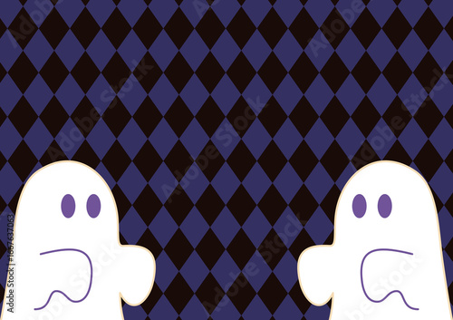 バナー　フレーム　ハロウィン　秋　10月　おばけ　ゴースト　かわいい　飾り　壁紙　背景　イラスト