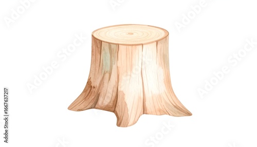 Watercolor Tree Stump Illustration, White Background