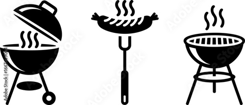 Bbq grill barbecue sausage summer grilling cookout vector icon