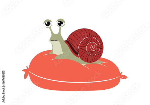 Cute snail resting comfortably on a big orange cushion animal wildlife creature insect