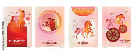 2026 Chinese new year festival with red gradient year of the horse background.vector illustration for card,postcard,invitations and social media template