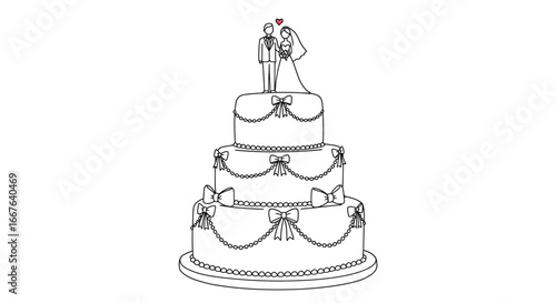 Elegant wedding cake with couple topper in minimalistic style