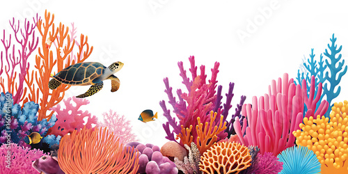 coral reef cut out isolated on white background, png, ai generated.