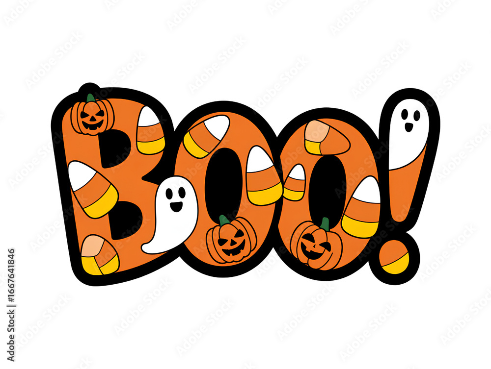 Obraz premium Halloween BO Text With Pumpkins And Ghosts lettering isolated on a transparent background