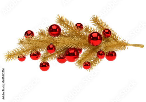 Golden Christmas sprigs adorned with clusters of glossy red baubles against a black backdrop.