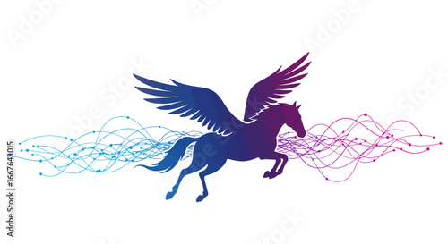 Gradient pegasus with abstract digital wave