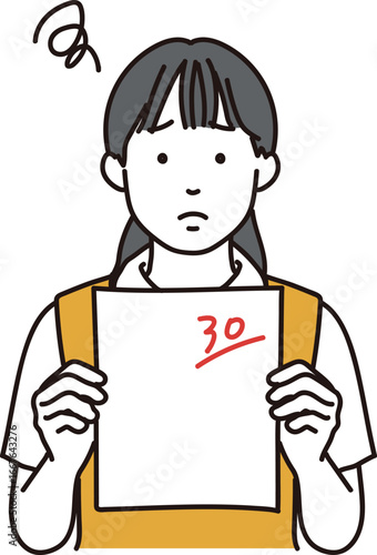 テストの点数にがっかりする小学生の女の子のイラスト