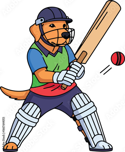Dog playing cricket wearing helmet and pads ball sport