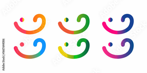Set of colorful gradient smile icons on white background for design
