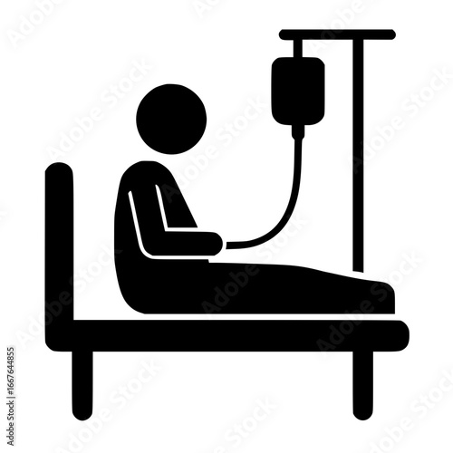 Stickman in Hospital Bed with IV Drip SVG Clip Art