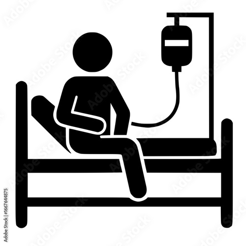Stickman in Hospital Bed with IV Drip SVG Clip Art