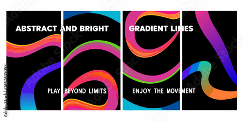 Colorful Gradient Lines on Black Backgrounds with Inspirational Messages for Social Media