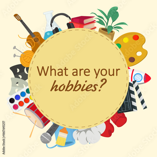 Hobby or activity elements frame Music sport theatre painting cooking Professions