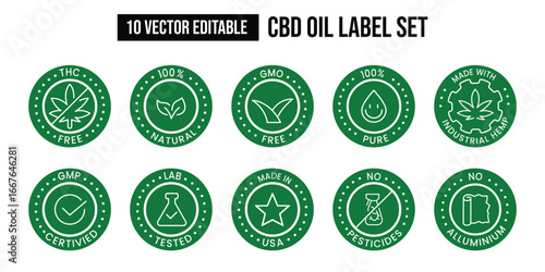 CBD oil label emblem vector set illustration design
