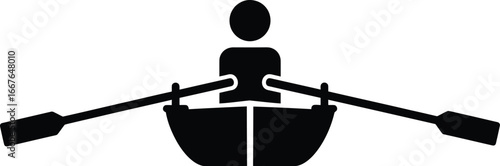 Vector art of a rowing boat with a rower silhouette for sport