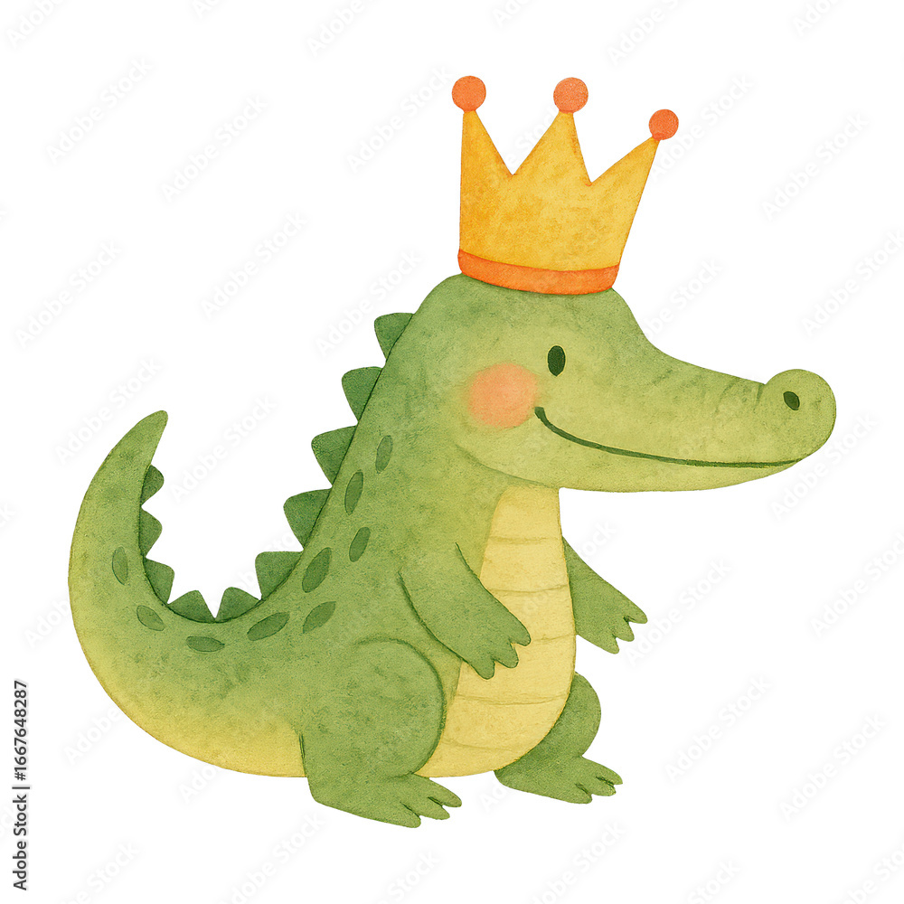 Fototapeta premium PNG Cute crocodile wearing crown