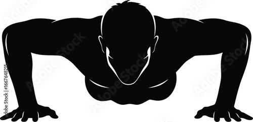Vector art of a silhouette of a person doing pushups, demonstrating strength, fitness, and determination