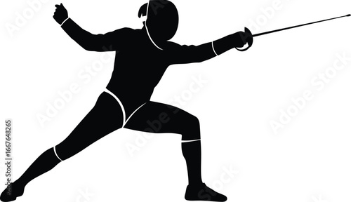 Vector art of a silhouette of a fencer in action, showcasing skill, agility, and precision
