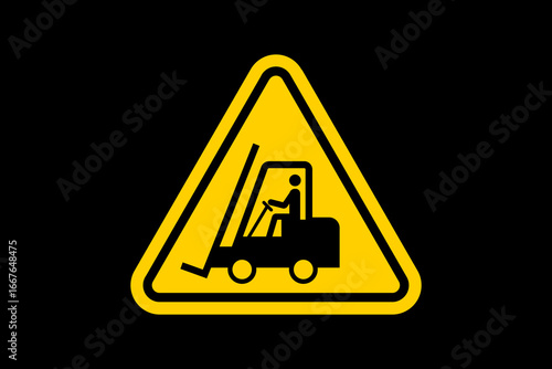 Safety Warning Sign with Forklift Icon in Yellow Triangle Shape. Signage vector.
