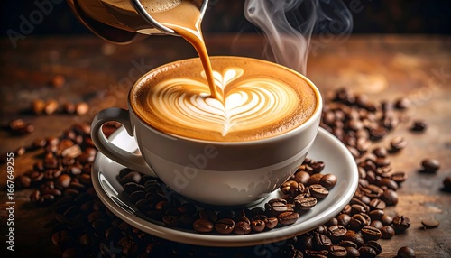 Latte Art Pour, Coffee Shop, Steam