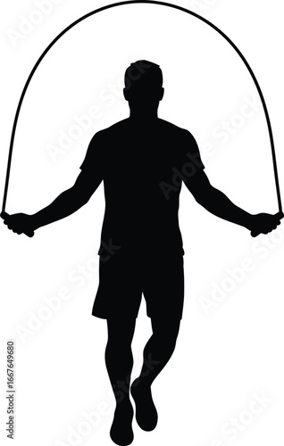 Vector art of the silhouette of a man jumping rope
