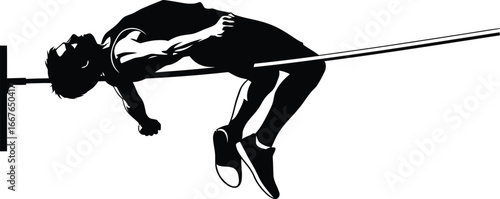 Vector art of the silhouette of a high jumper athlete performing the high jump