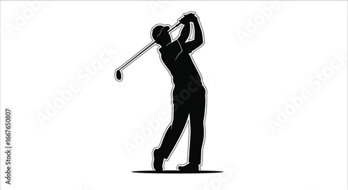Vector art of a silhouette of a golfer swinging a golf club