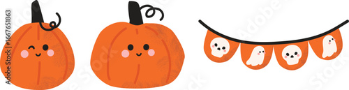 Halloween Pumpkin Flag Garland Textured Cute Illustration 